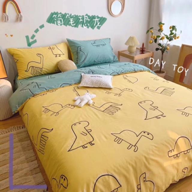 Set Cotton Living Hàn Quốc Hàng Nhập Khẩu Cao Cấp 4 Món Hoa tuylip vàng và thú