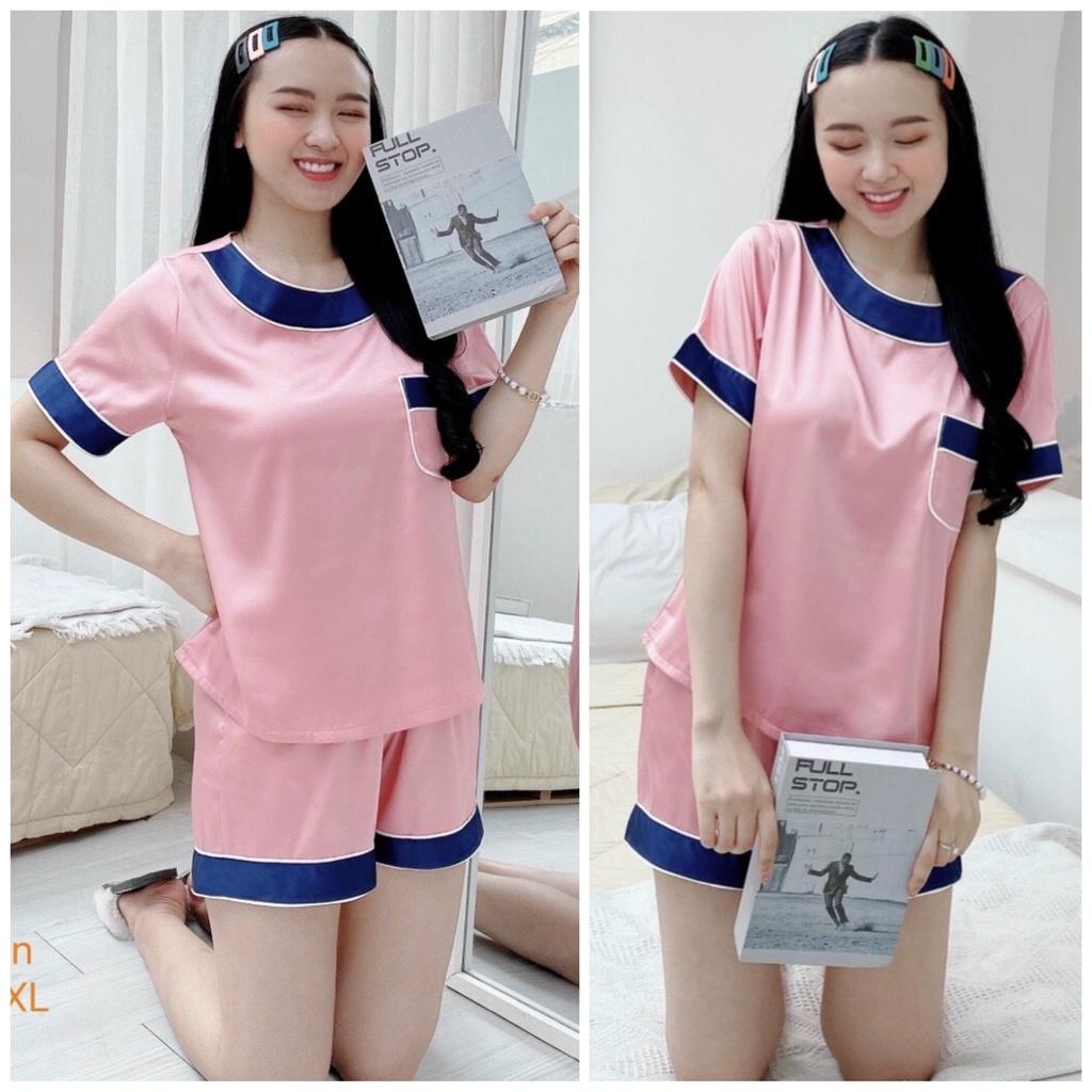 Đồ ngủ nữ, bộ đùi mặc nhà Pijama cổ tròn, chất lụa latin loại 1 mềm mịn mát
