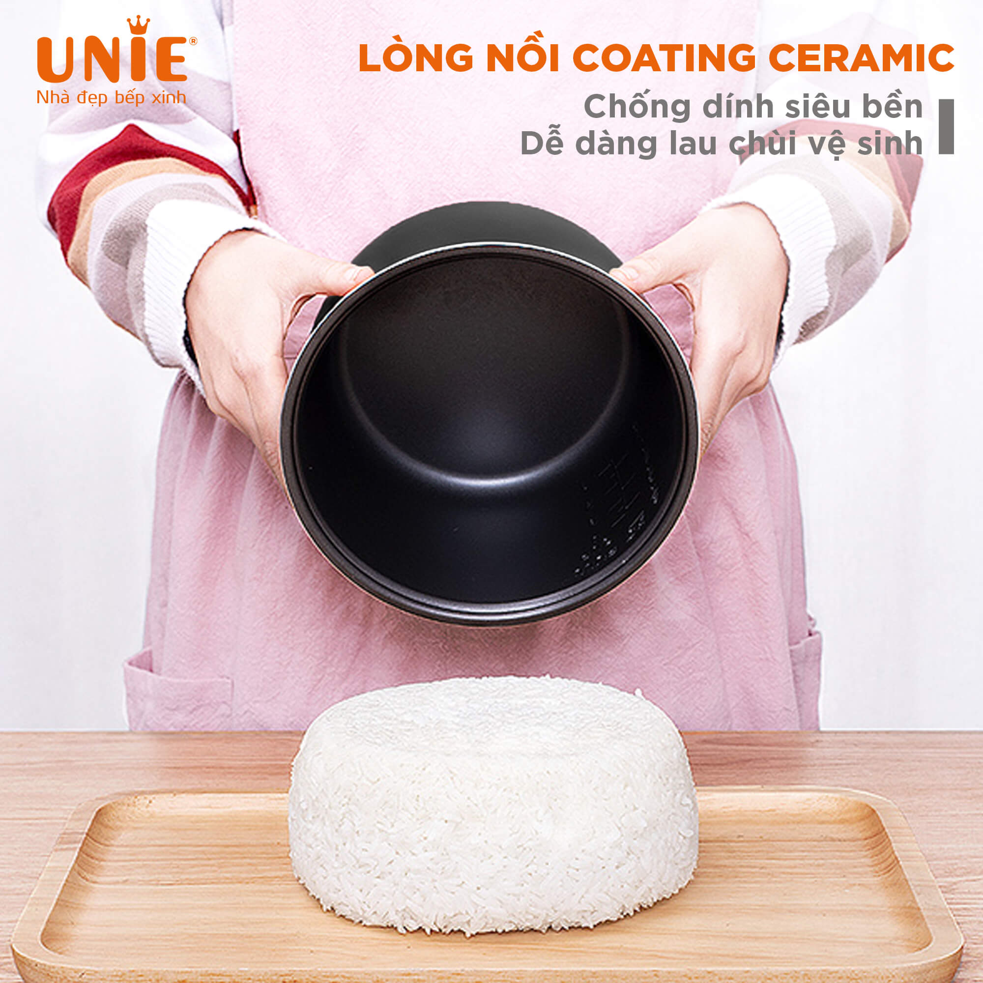 Nồi cơm điện Unie UEC1571B,công nghệ ủ nhiệt 3D giữ ấm 24h,Lòng Nồi Coating Cermic chống dính,16 chức năng nấu đa dạng,hàng chính hãng UNIE