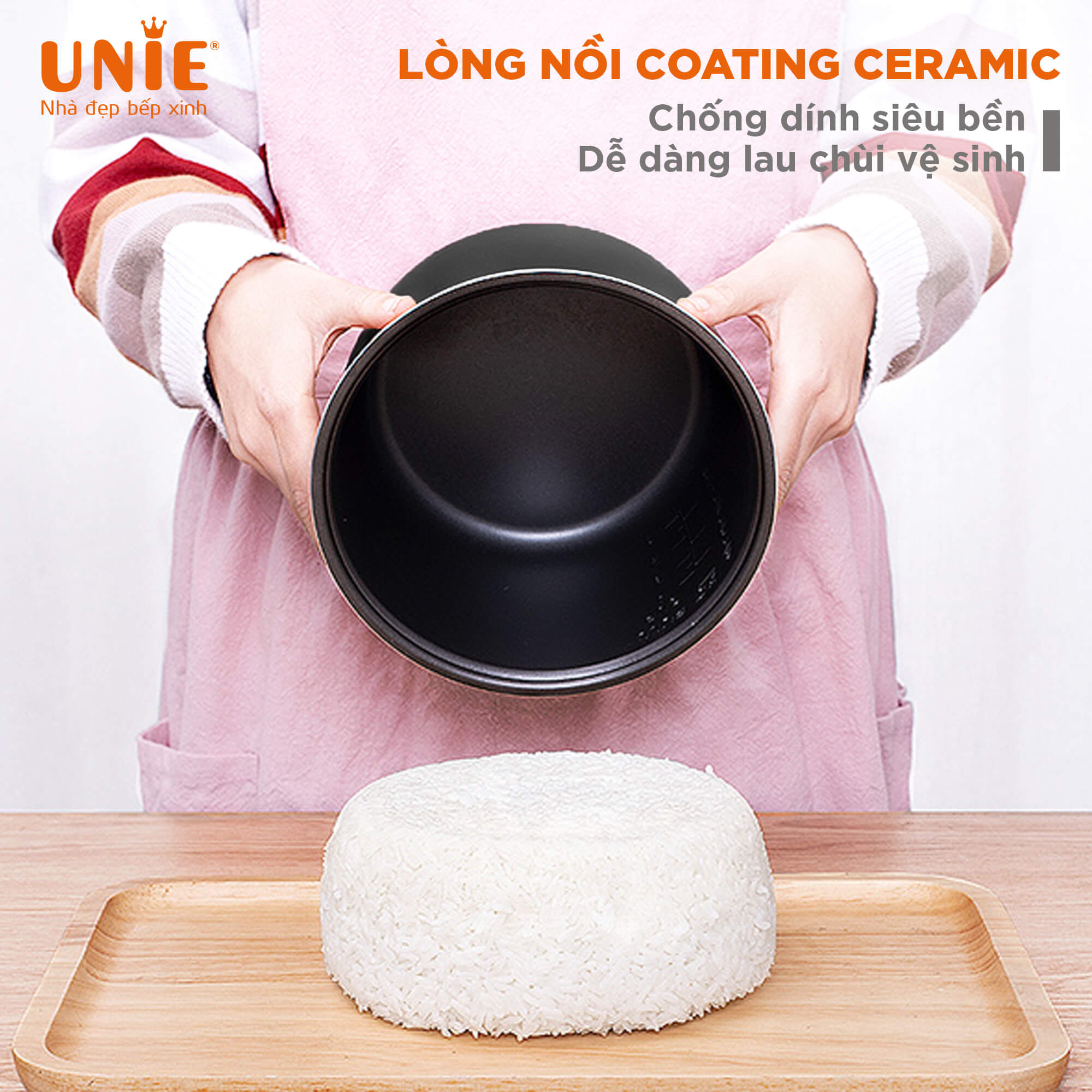 Nồi cơm điện UNIE UEC1572B,Công nghệ ủ nhiệt 3D,Lòng nồi gốm cao cấp,giữ ấm lên tới 24h, 16 chương trình nấu đa dạng-hàng chính hãng UNIE