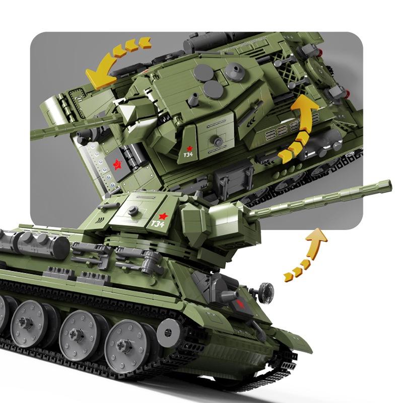 Đồ chơi Lắp ráp Xe tăng T34 Hoa Kỳ, Lewan LWCK 90046 Xếp hình thông minh, Mô hình quân sự