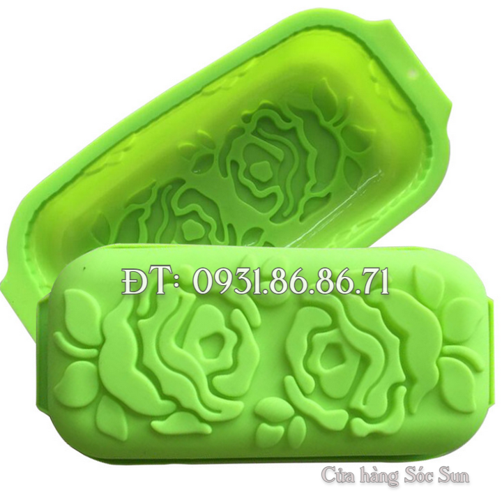 Khuôn silicon hình chữ nhật hoa hồng đôi kèm lá loại 29 cm - Mã số 1109