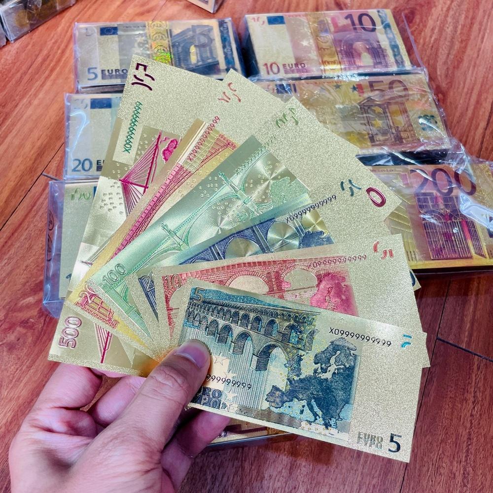 Bộ 7 Tờ EURO USD Mạ Vàng 24k lưu niệm Tài Lộc Lì Xì Tết Phong Thuỷ May Mắn NELI