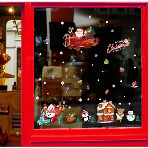 Decal trang trí tường Noel - Ông già Noel Xe bay phát quà