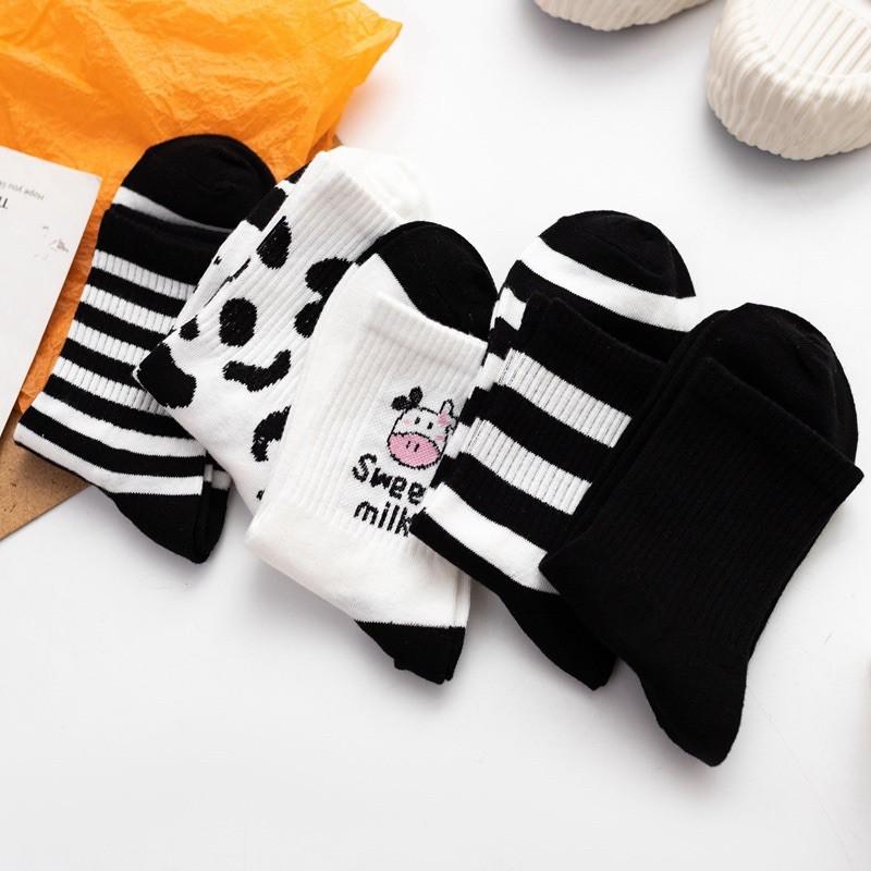 Vớ Tất Cao Bò Sữa Tất cổ cao Nam nữ Unisex Cotton Cao cấp Vớ cao cổ Nam nữ Unisex Vớ Ulzzang