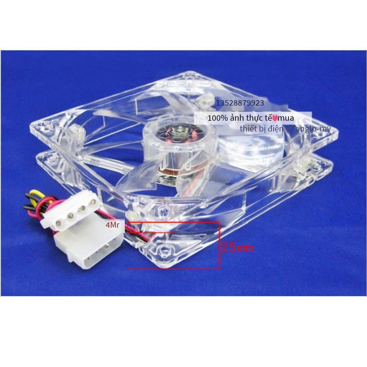 Phong cách mới nhất 12cm pha lê 12cm trong suốt có đèn quạt LED ánh sáng xanh làm mát công suất khung máy