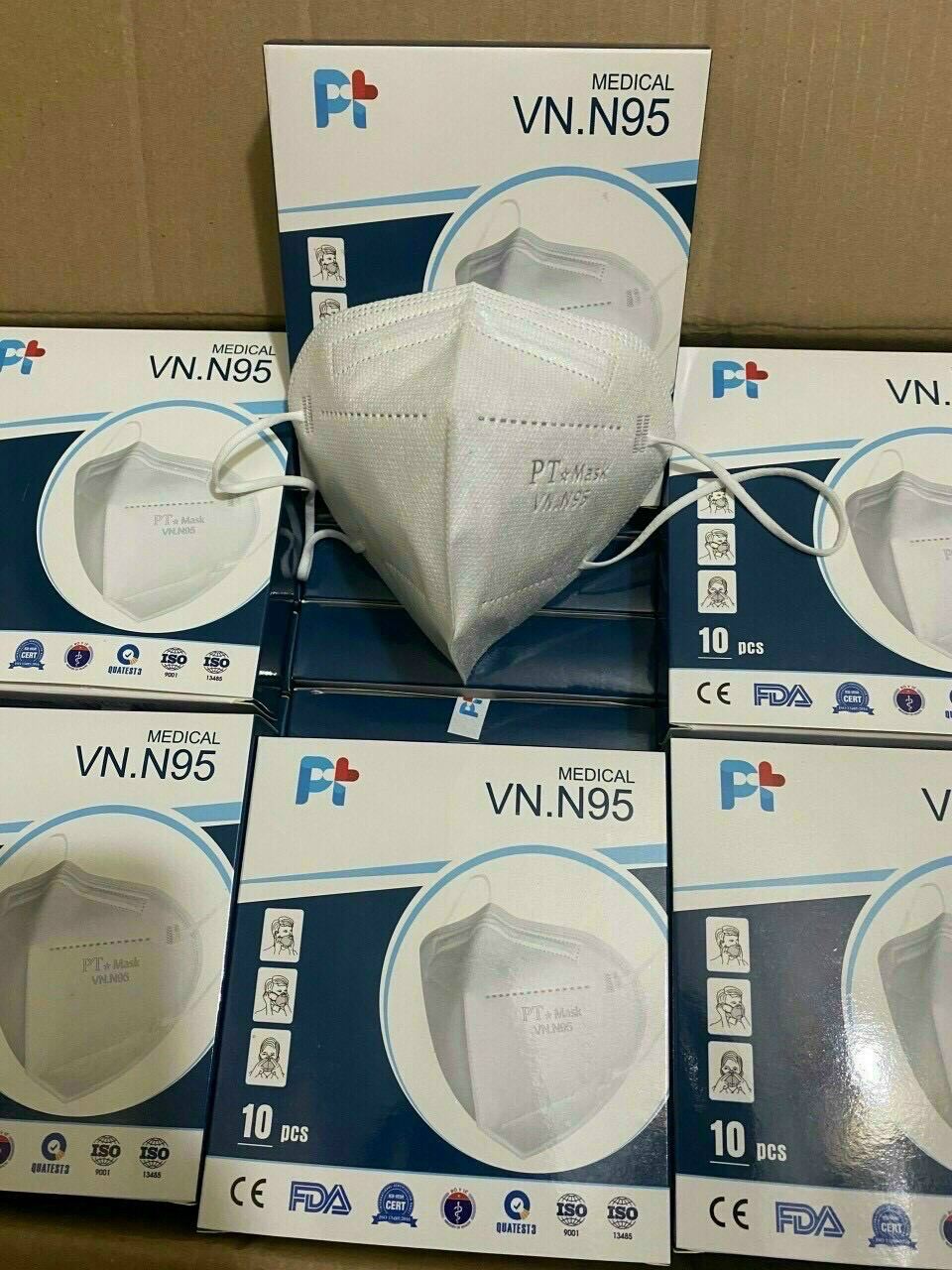 Khẩu Trang VNN95 PT Mask, kháng Khuẩn, Chống Bụi Siêu Mịn PM2.5, Màu Trắng - Đạt Chuẩn Y Tế - Hộp 10 cái