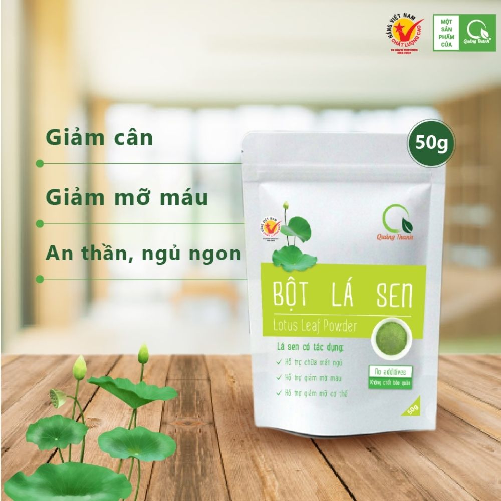 Bột lá sen sấy lạnh Quảng Thanh bịch 100gr - Hạ Mỡ Máu, Giảm Cân, Giảm mỡ nội tạng, An Thần