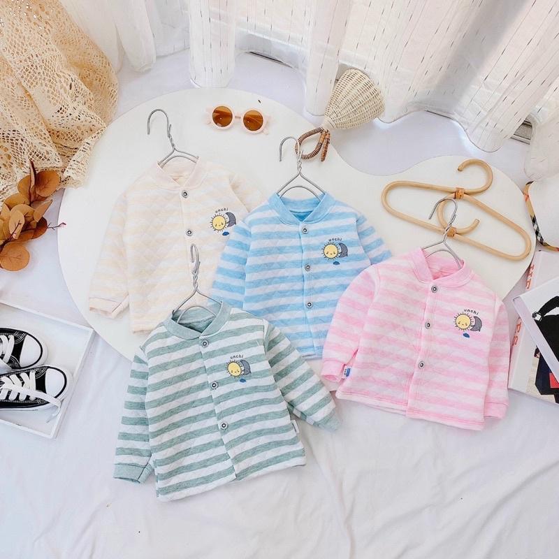 Bộ dài tay nỉ xốp cao cấp UNCHI cho bé cúc giữa, Bộ dài tay thu đông cho bé
