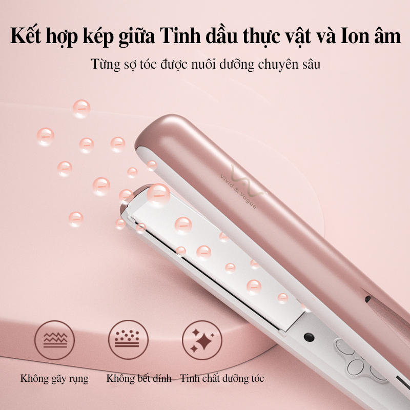 Máy ép tóc, duỗi tóc, là tóc đa năng VIVID&VOGUE VAV007A chưa ion âm và tinh dầu hỗ trợ mái tóc mềm mượt, chắc khỏe-Hàng chính hãng, Bh 12 tháng 1 đổi 1