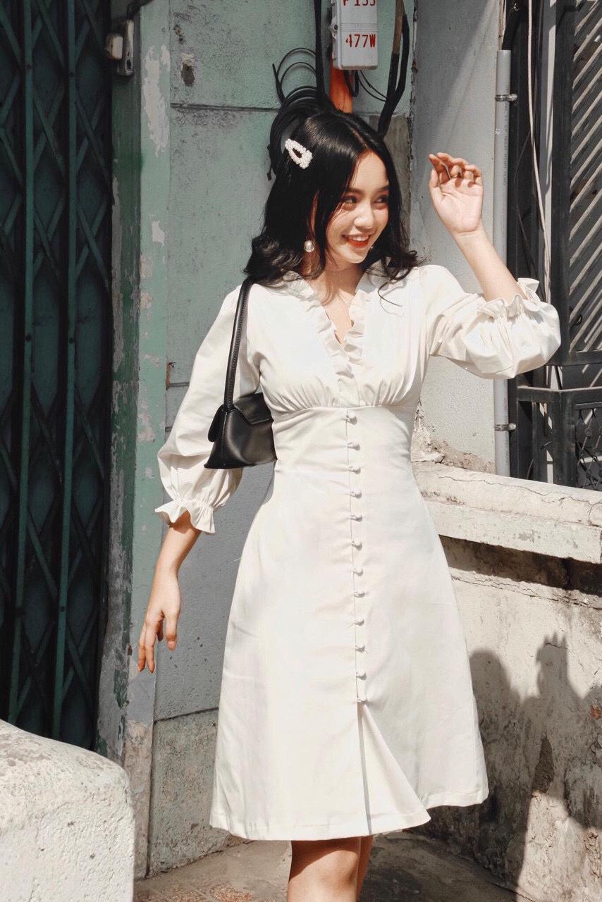 Đầm xòe dán A phối nút GD8178A