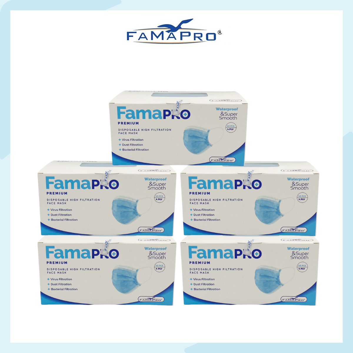 [CHÍNH HÃNG] COMBO 5 HỘP - Khẩu trang y tế cao cấp kháng khuẩn 4 lớp Famapro Premium xuất khẩu Châu Âu (40 cái/ hộp)