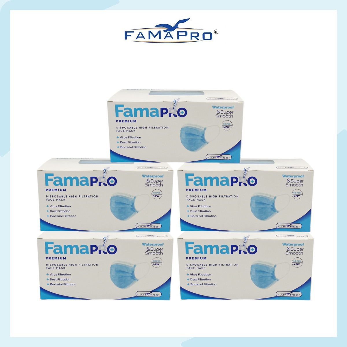 COMBO 5 HỘP - Khẩu trang y tế cao cấp kháng khuẩn 4 lớp Famapro Premium xuất khẩu Châu Âu