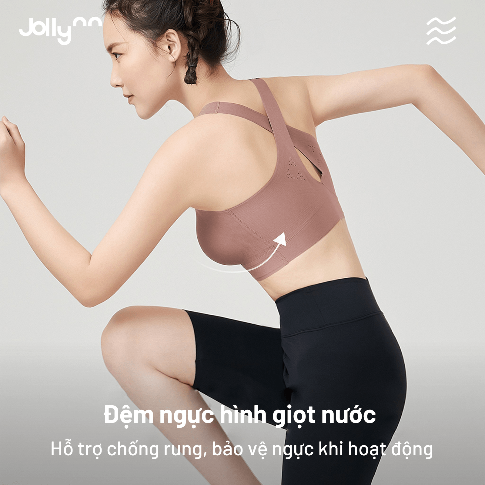 Áo ngực thể thao Jollynn Cheer X Sport Bra không gọng, dây xoắn X, vừa vặn, thông gió tốt, màu trơn