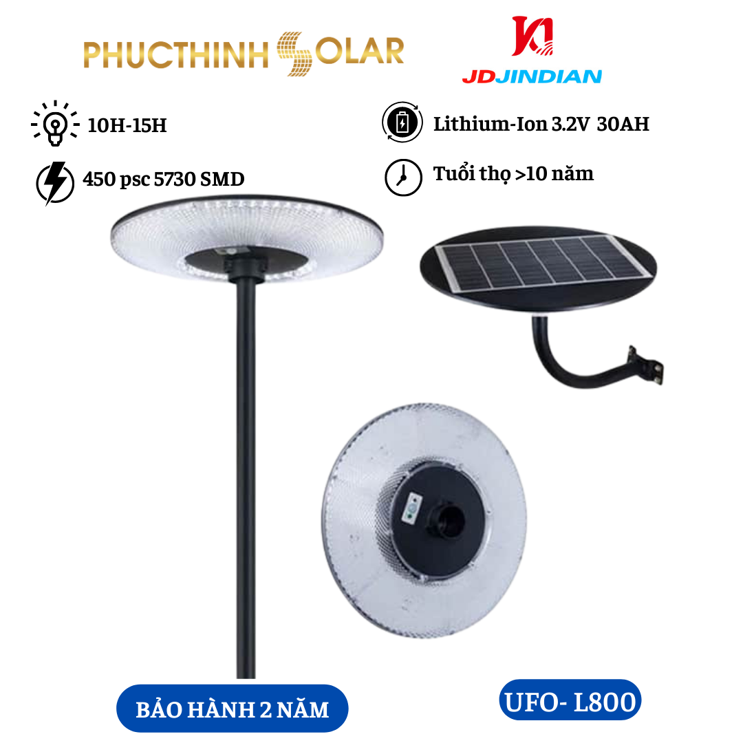 Đèn Pha Sân Vườn Năng Lượng Mặt Trời 800W UFO-L800 Jindian Đèn Led Cảm Biến Ánh Sáng, Chống Nước IP65 | Phúc Thịnh Solar