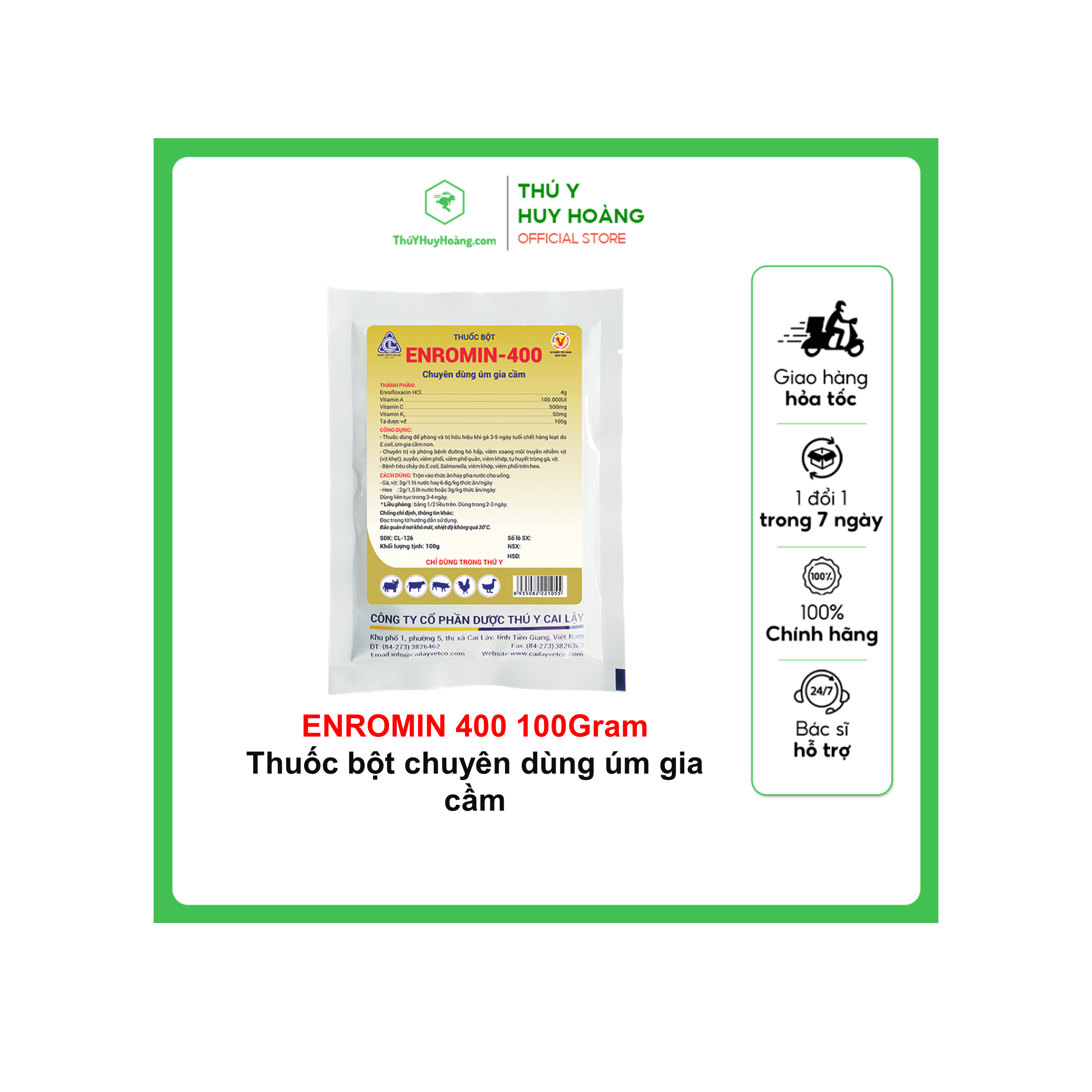 ENROMIN 400 100G Thuốc bột chuyên dùng úm gia cầm