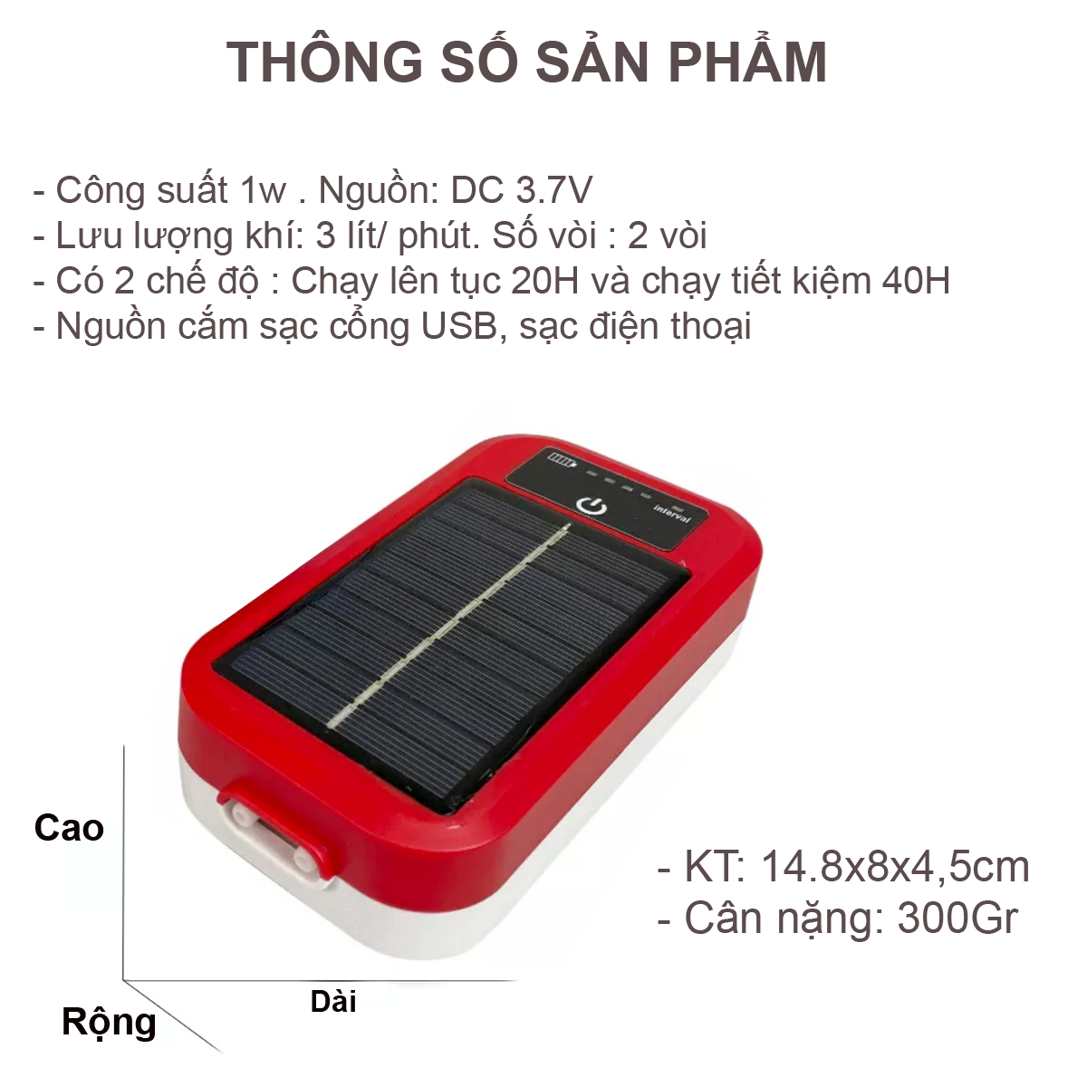 Máy Sủi Oxy Tích Điện 2 Vòi BY A3 Năng Lượng Mặt Trời Siêu Êm, Cao Cấp: câu cá, nuôi cá, bán hải sản...