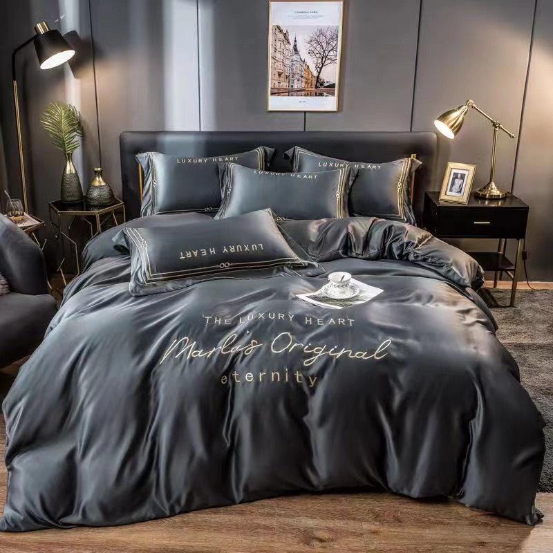 Bộ Chăn Ga Phi Lụa - Bộ Chăn Ga 4 Món Cotton Phi Lụa Luxury Heart