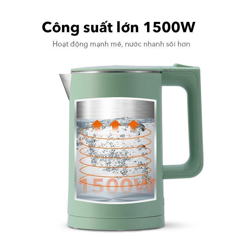 Ấm đun siêu tốc SAMONO SW-EKP13 2 lớp chống nhiệt công suất 1500W dung tích 1.8L inox 304 - Hàng chính hãng