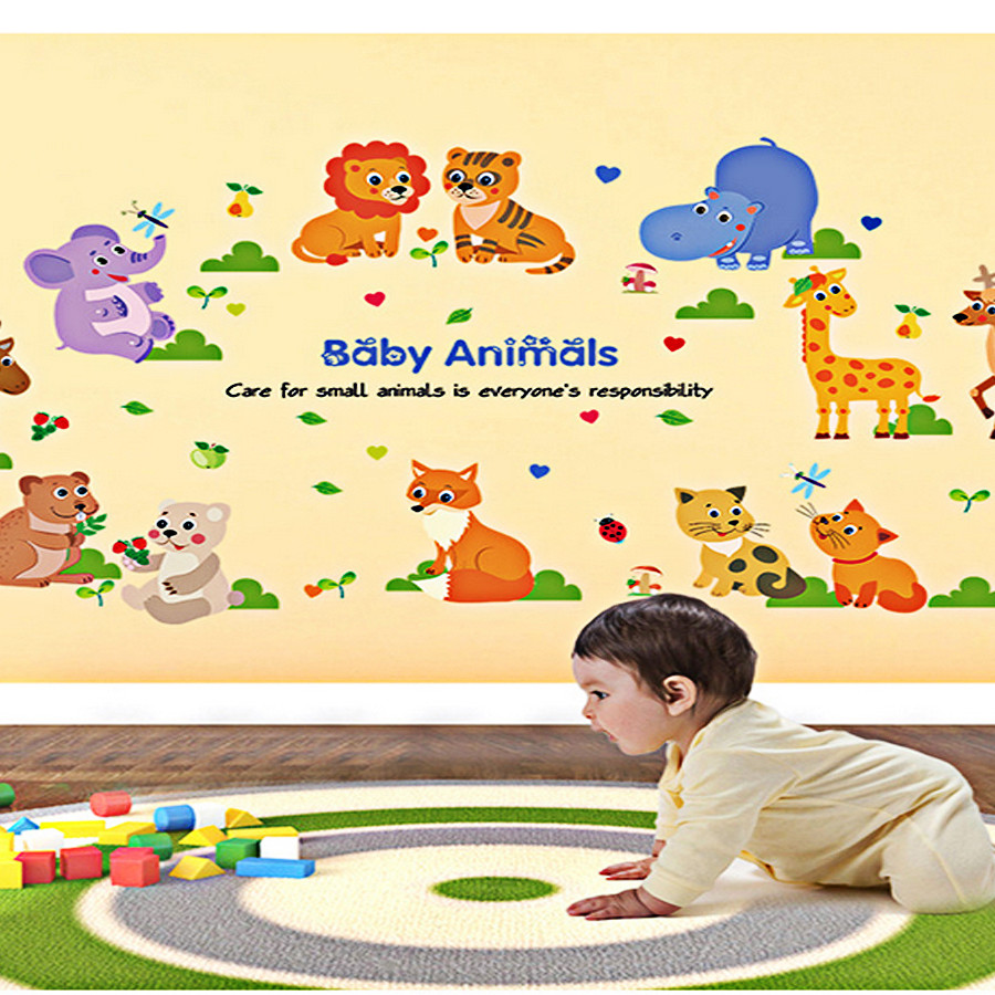 decal dán tường cho bé vòng tròn thú cưng baby animal sk9104