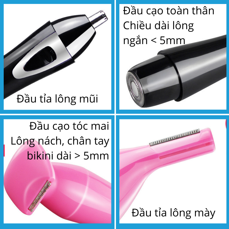 Máy Cạo Lông Toàn Thân Đa Năng Bugu BZ-3563B 4 In 1 Cạo Lông Mày Vùng Kín Mặt Nách Chân Tay Tỉa Lông Mũi - Hàng Chính Hãng