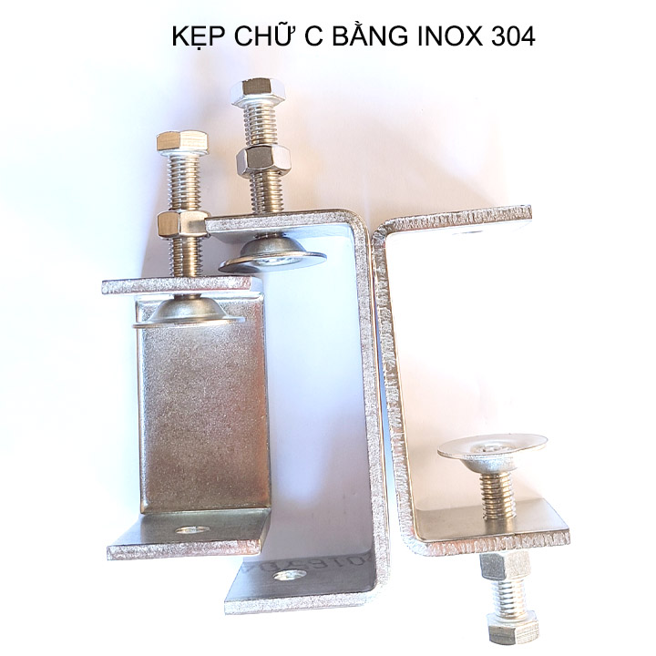 01 Kẹp chữ C bằng inox 304 không gỉ, dày dặn chắc chắn dùng cho nghề mộc (Loại lớn)