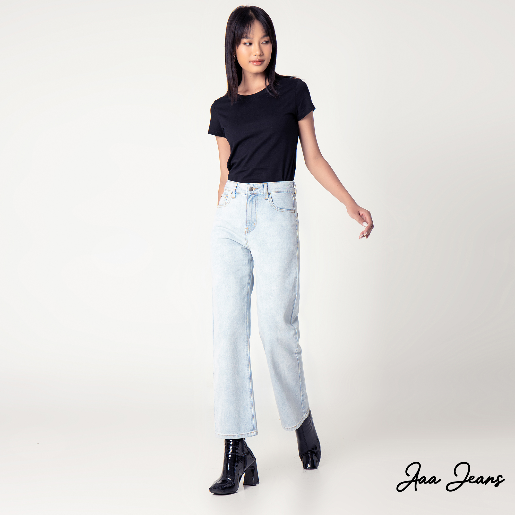 Quần Jean Ống Rộng Nữ Lưng Cao Alice Blue Aaa Jeans