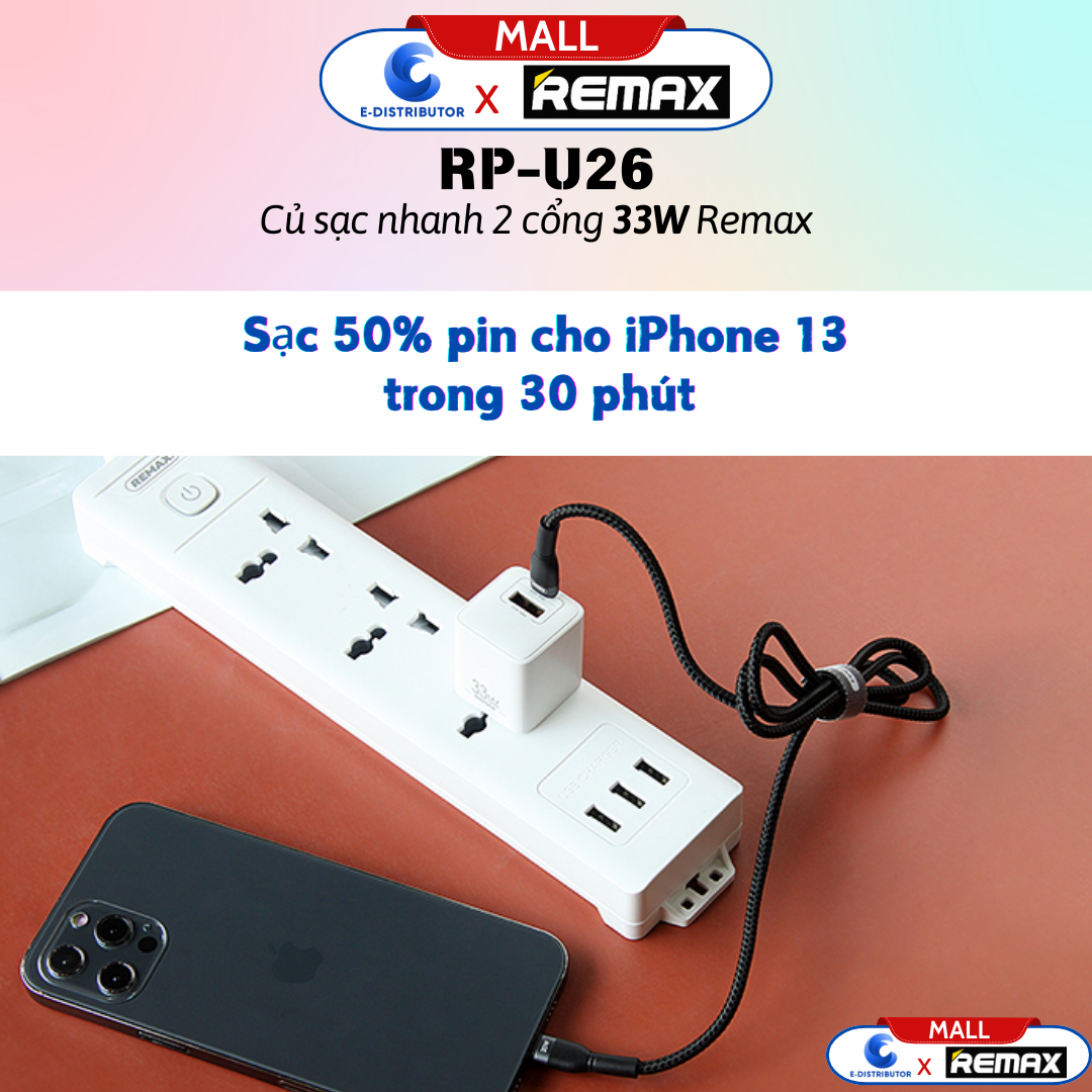 Củ sạc nhanh 2 cổng 33W Remax RP-U26 - hàng chính hãng - Bảo Hành 12 Tháng - sạc hai thiết bị cùng lúc tiện lợi