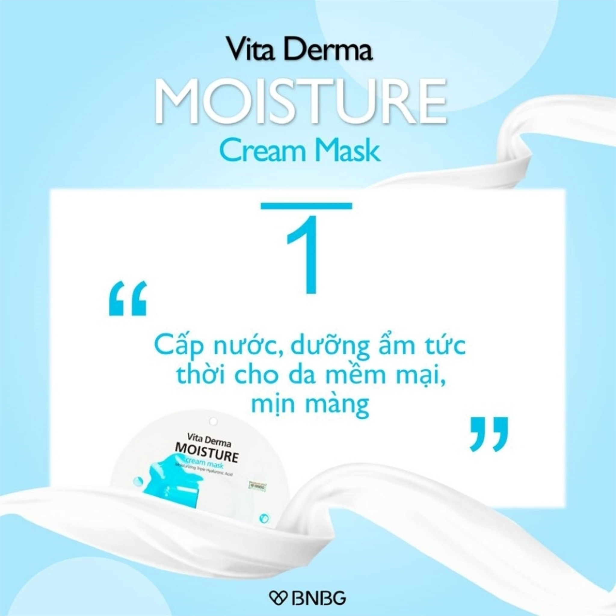 Combo 10 miếng mặt nạ cấp ẩm chuyên sâu đa tầng BNBG Vita Derma Moisture Cream Mask 28ml/ gói số lượng 10 gói tặng 1 lưới tạo bọt rửa mặt