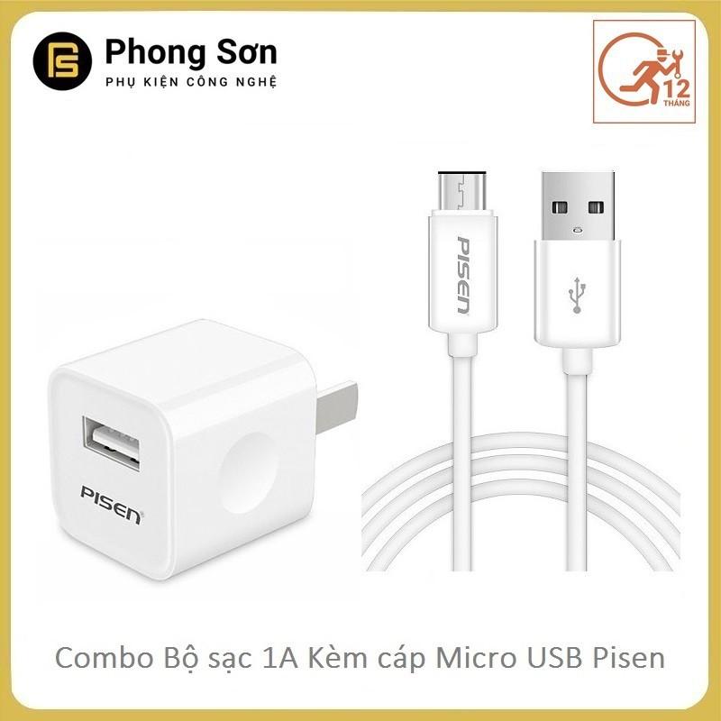 Combo cóc sạc 1A và Cáp MicroUSB (Trắng ) Pisen - Hàng chính hãng