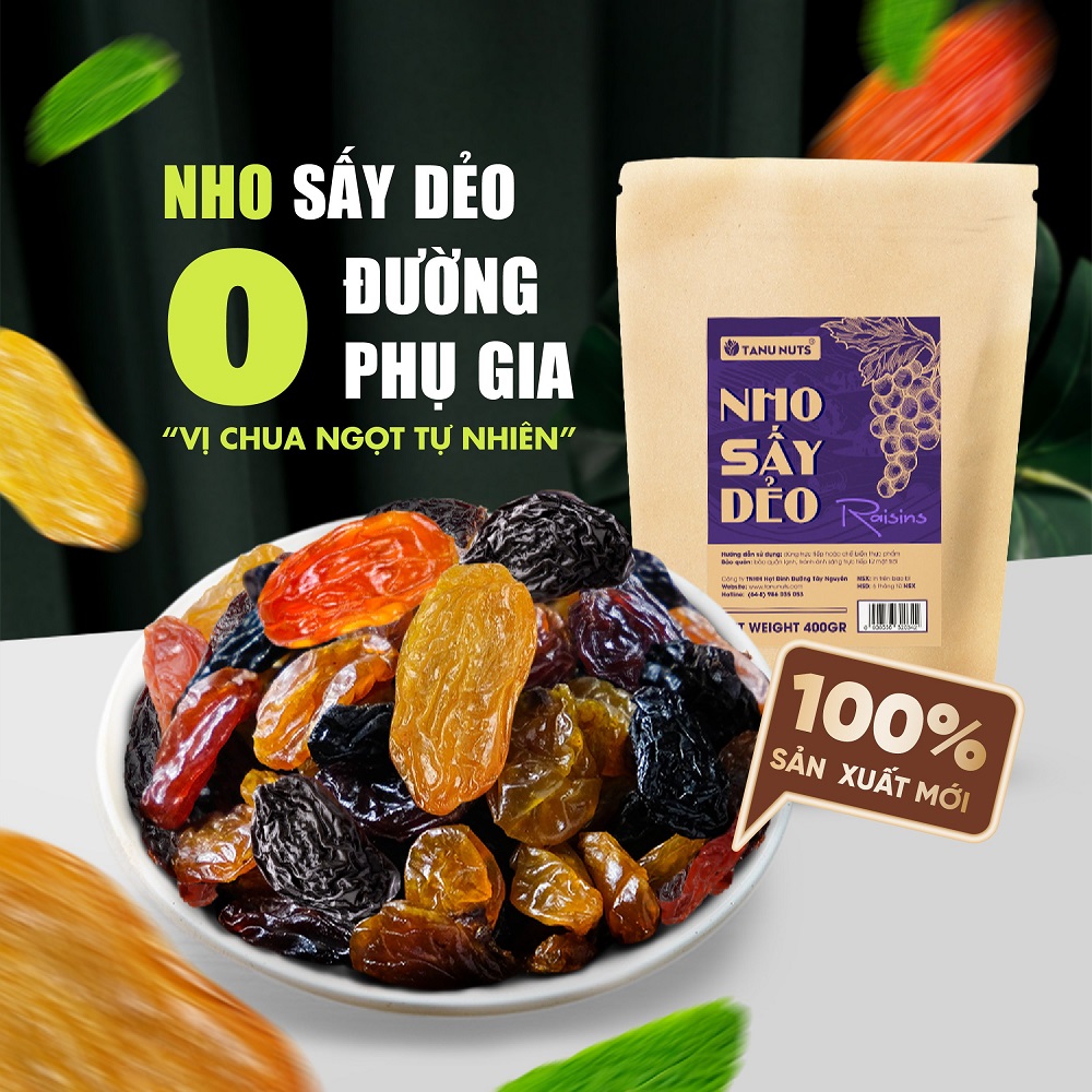 Nho khô Chile Raisins TANU NUTS 3 màu sấy chua ngọt không đường 400g