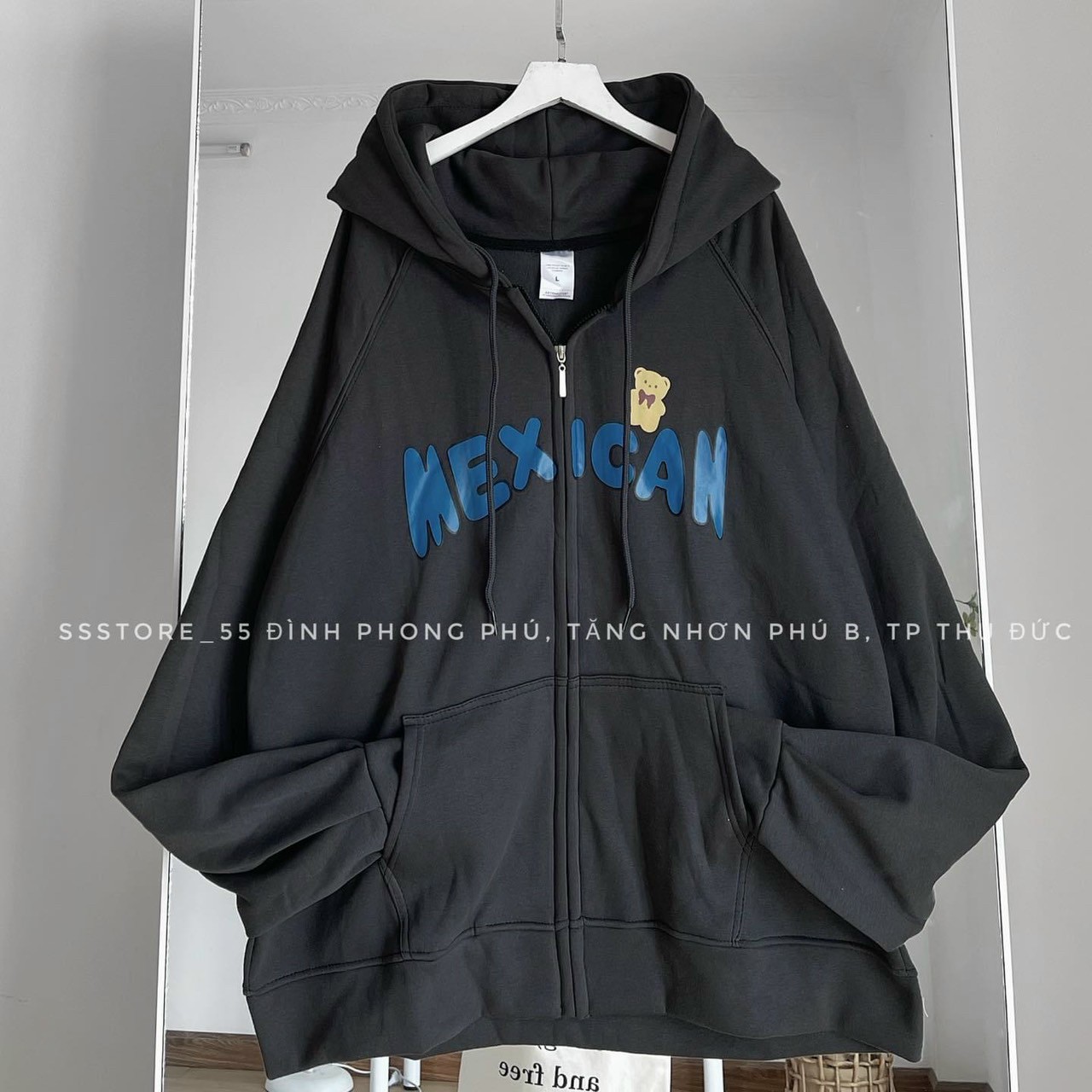 Áo Khoác Hoodie Zip Nam Nữ Unisex MEXICAN Oversize Form Rộng Phong Cách Ulzzang, Áo khoác nỉ gấu - mexican, Áo khoác gấu nâu nhỏ in, Áo Khoác nỉ dày dặn MEXICAN 2 màu Form rộng unisex nam nữ