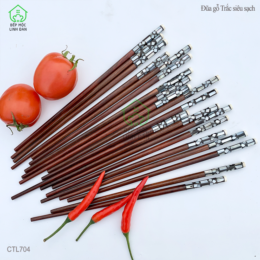 (5 Đôi) Đũa Trắc Tự Nhiên Siêu Sạch Cẩn Xà Cừ - Hoa Văn Sáng Đẹp [CTL704-5]