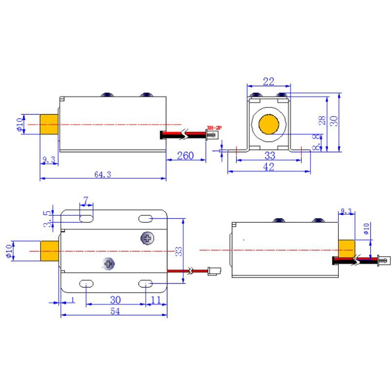 Khóa Chốt Cửa Điện Từ Loại Thường Mở 12V (Đầu Chốt Hình Trụ Tròn D10mm)