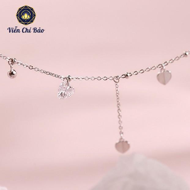 Vòng cổ choker bạc nữ mix cham trái tim dây xích ngắn mặt bi