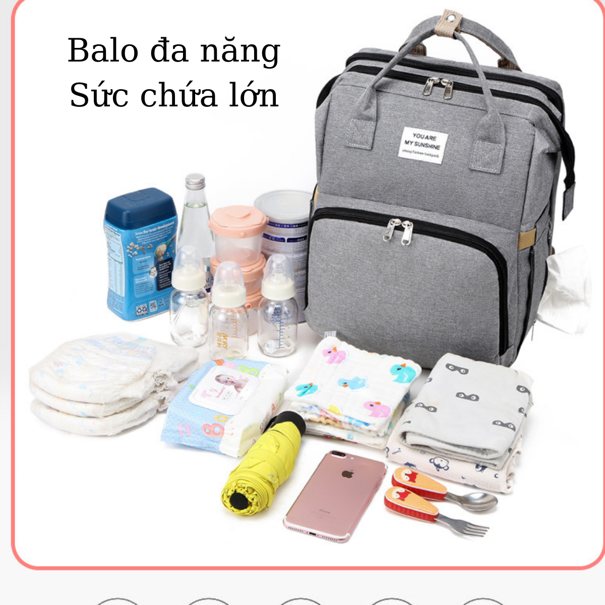 Balo Bỉm Sữa Đa Năng Tích Hợp Nôi Cho Bé Gấp Gọn Nhiều Ngăn Giữ Nhiệt Túi Bỉm Sữa Vải Chống Bụi Chống Thấm Nước Cao Cấp Ba Lô Giường Gấp Di Động Cho Bé Quai Cầm Thông Minh