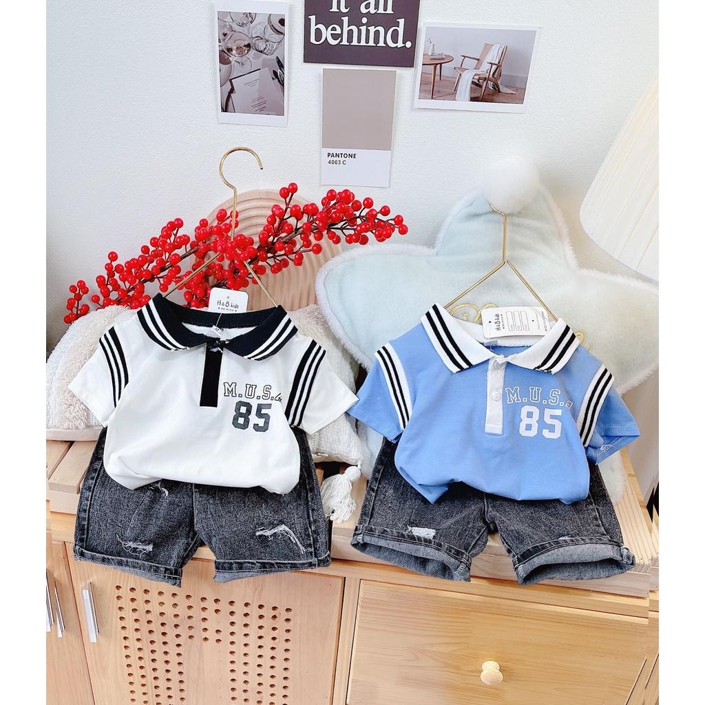 Set Bé Trai Áo Cổ Trụ Cao Cấp Cotton 4 Chiều Quần Jeans Bò Cho Bé Trai