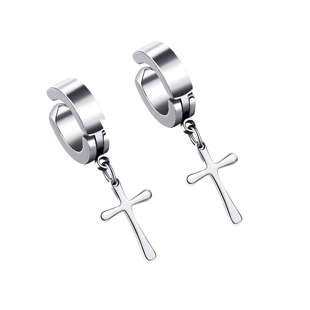 361L Stainless Steel Non-Piercing Clip On Earrings Cross Drop Earring Black