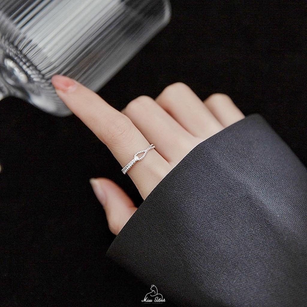 Bộ 2 nhẫn bạc nữ Miuu Silver, nhẫn nữ đính đá điều chỉnh size Kzim và Dnot