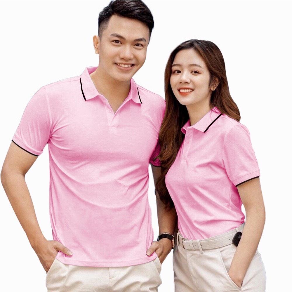 Áo Thun Có Cổ Cá Sấu 4 Chiều Có Viền Ngắn Tay Cổ Bẻ Dùng Chung Cho Nam Và Nữ Màu Hồng