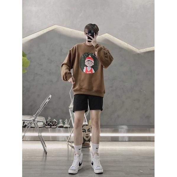 Sweater nâu áo đôi nỉ noel vải ấm in hình unisex