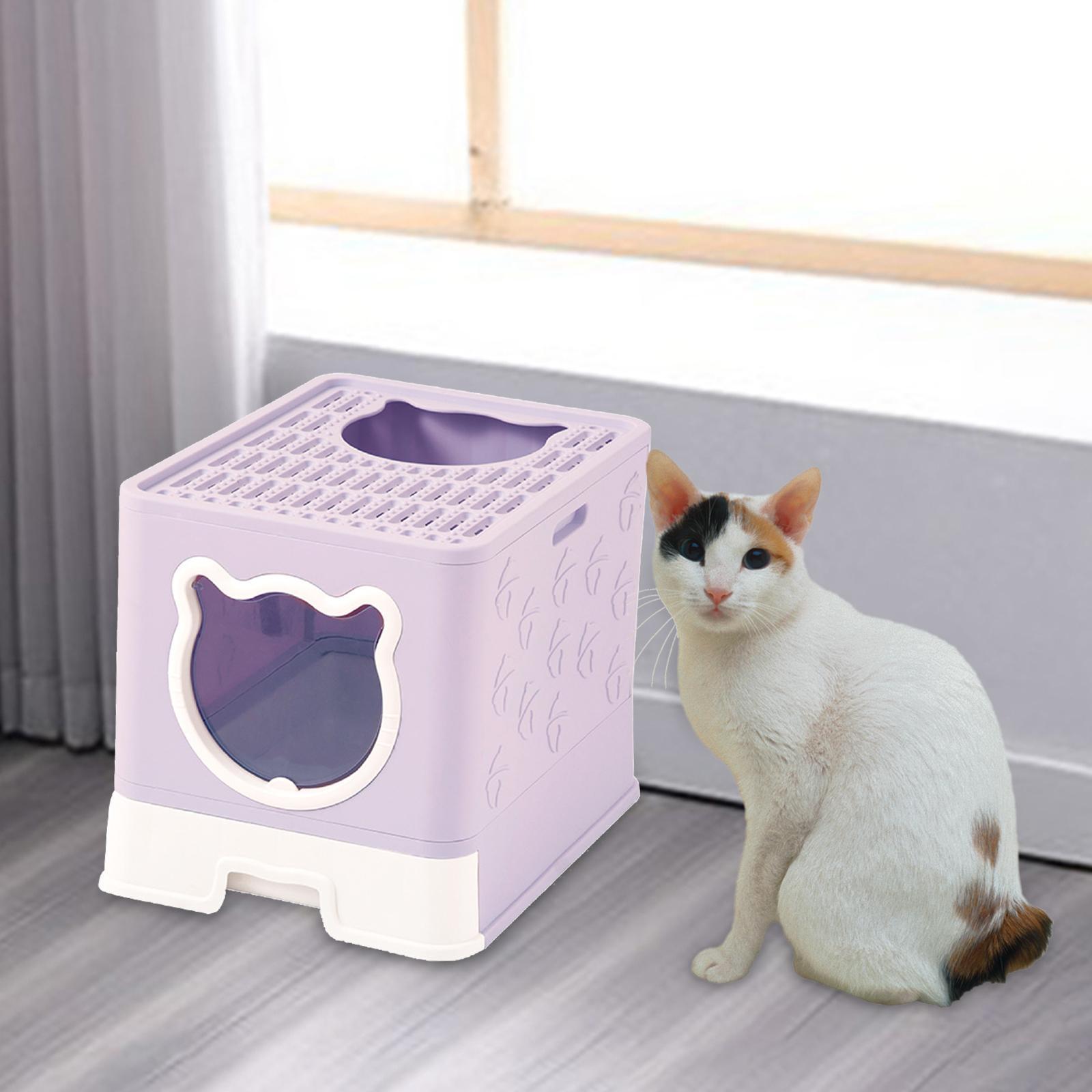 Hooded Cat Litter Box with Lid Enclosed Cat Litter Box Sand Box Container Cats Toilet Pet Litter Tray with Scooper for Rabbit Indoor Cats