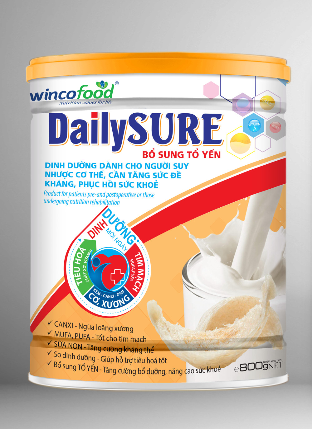 Sữa non bổ sung tổ yến Wincofood DailySURE (800g/lon): Ngừa loãng xương - thoái hóa khớp, phục hồi sức khỏe...