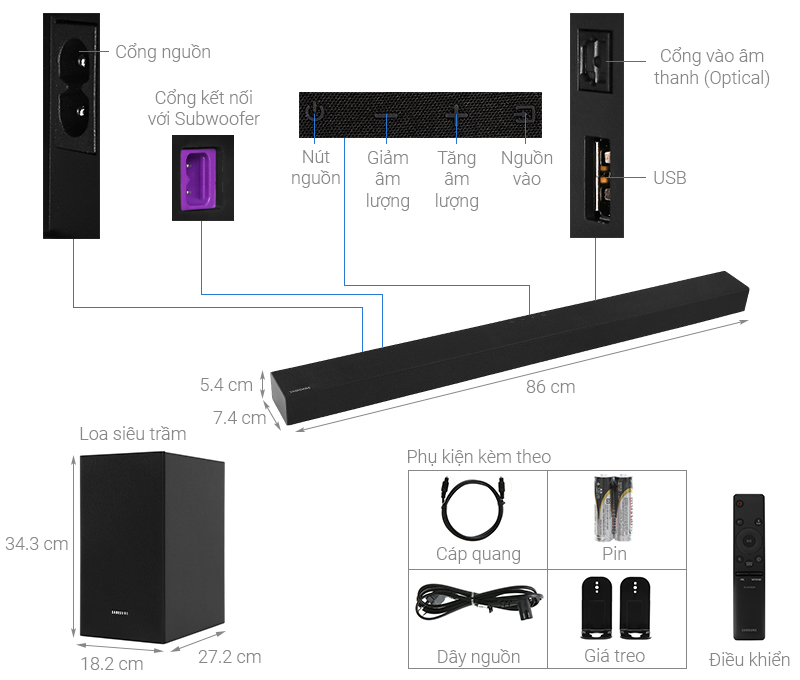 Loa thanh Soundbar Samsung 2.1 HW-T420 - Hàng chính hãng