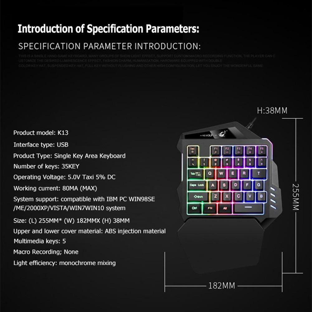 USB Wired Single Hand Gaming Keyboard Mix-color Backlit 35 Keys Keypad -dc3442