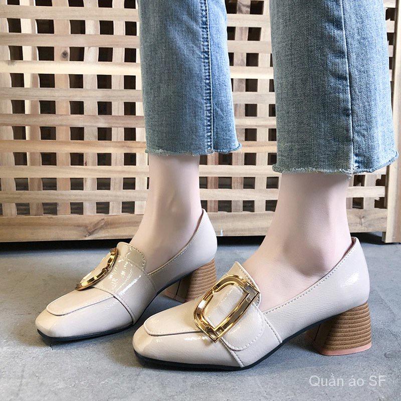 Giày Cao Gót Da Nữ Đế Vuông Thanh Lịch