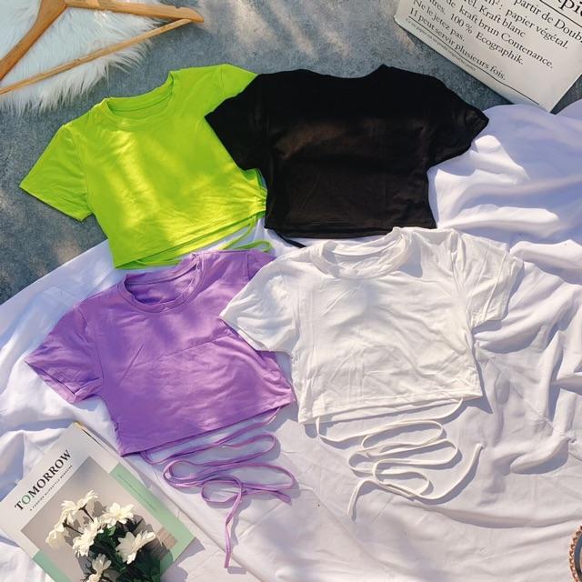 Áo croptop cột dây eo tay ngắn