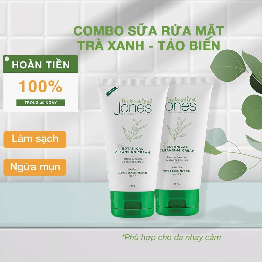 Combo 2 tuýp Sữa rửa mặt da mụn nhạy cảm từ trà xanh tảo biển The Beauty of Jones