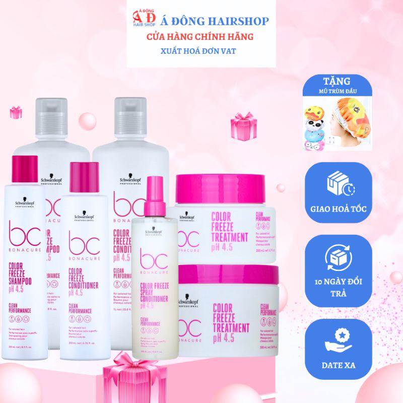 [+Tặng mũ trùm] DẦU GỘI XẢ, HẤP Ủ, XỊT DƯỠNG GIỮ MÀU TÓC NHUỘM BÓNG MƯỢT SCHWARZKOPF BC COLOR FREEZE PH 4.5 ĐỨC NEW + Gội xả gói Karseell 15ml