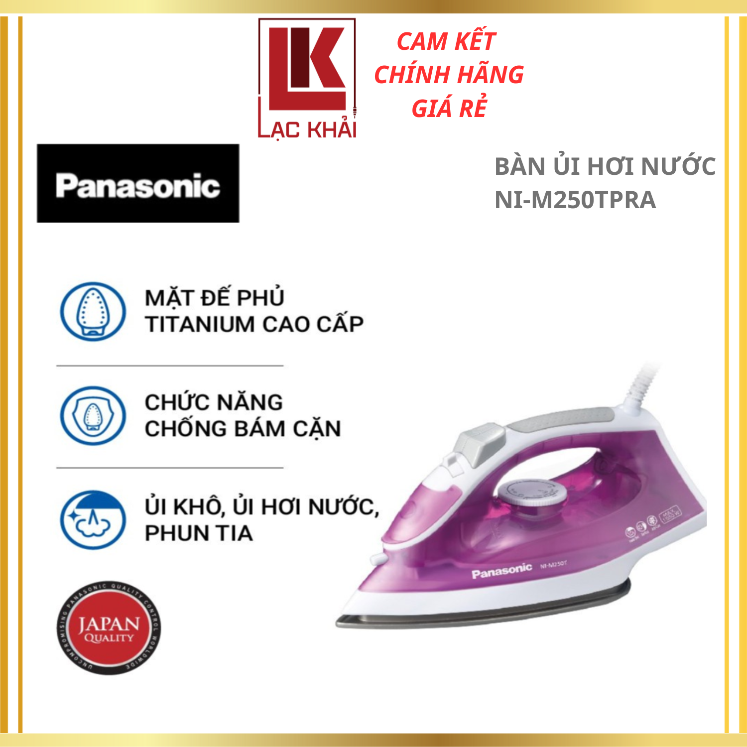 Bàn Ủi Hơi Nước Panasonic NI-M250TPRA - Phun hơi cực mạnh, mặt đế phủ Titan - Hàng chính hãng - Bảo hành chính hãng 12 tháng